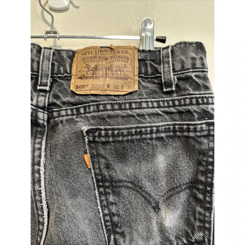 Levi's Men's Vintage Orange Tag Rare 505 Jeans Black Straight Leg - Faded